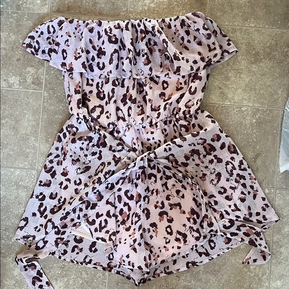 Blue Blush Leopard Print Off-Shoulder Romper